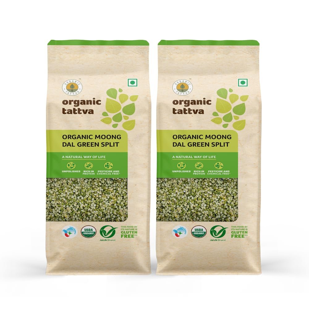Organic Tattva - Organic Green Moong Dal Split Chilka (Hari Moong Dal) 1 KG