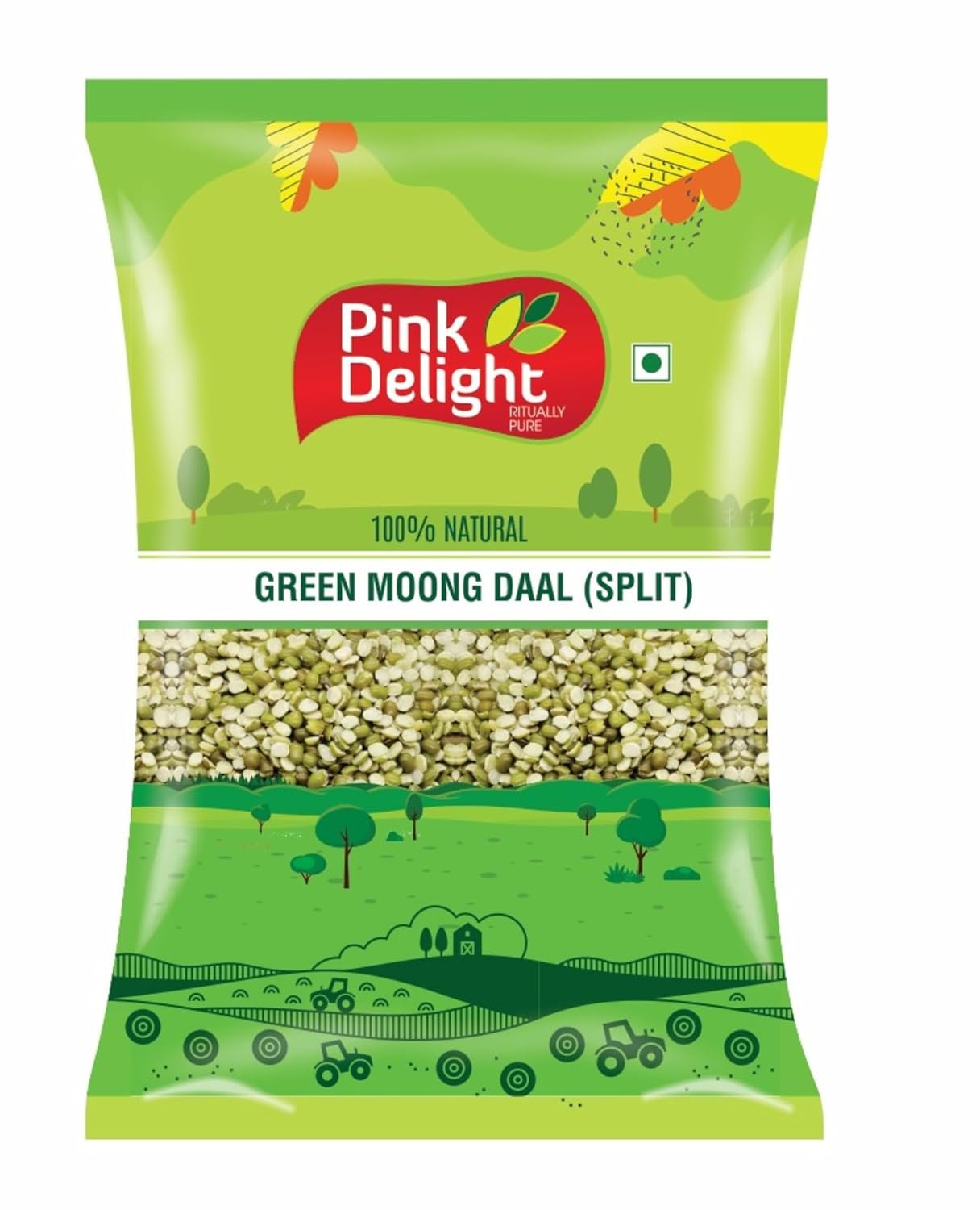 Pink Delight Premium Moong Hari Daal | Dry and Unpolished | Green Gram Split | Moong Chilka Daal | 500 Gm Pack